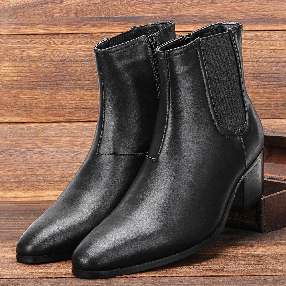 

Size 40~46 Men Heightened Shoes Fashion Men high-heeled Boots Leather Chelsea Ankle Boots