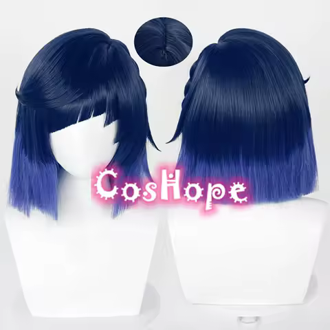 Yelan Cosplay Wig 36cm Short Black Purple Gradient Wig Cosplay Anime Cosplay Wigs Heat Resistant Synthetic Wigs