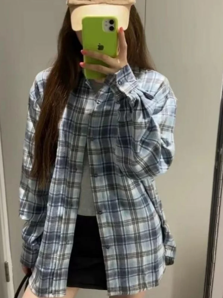 

Retro Plaid Women's Long Sve irt Casual Loose Sle Sun Protection Top Early Spring 2026 New Arrival Korean Commute Sle
