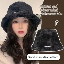 Outdoor Plush Plush Bucket Hat Warm Furry Panama Hat Lamb Wool Soft Fisherman Cap for Women