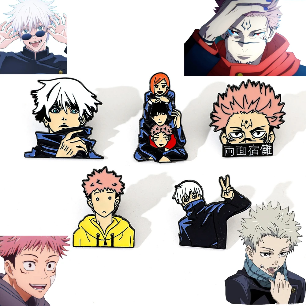 Anime Jujutsu Kaisen Enamel Pins Set Gojo Itadori Yuji Ryomen Sukuna Brooches Badges for Backpack Lapel Decorations