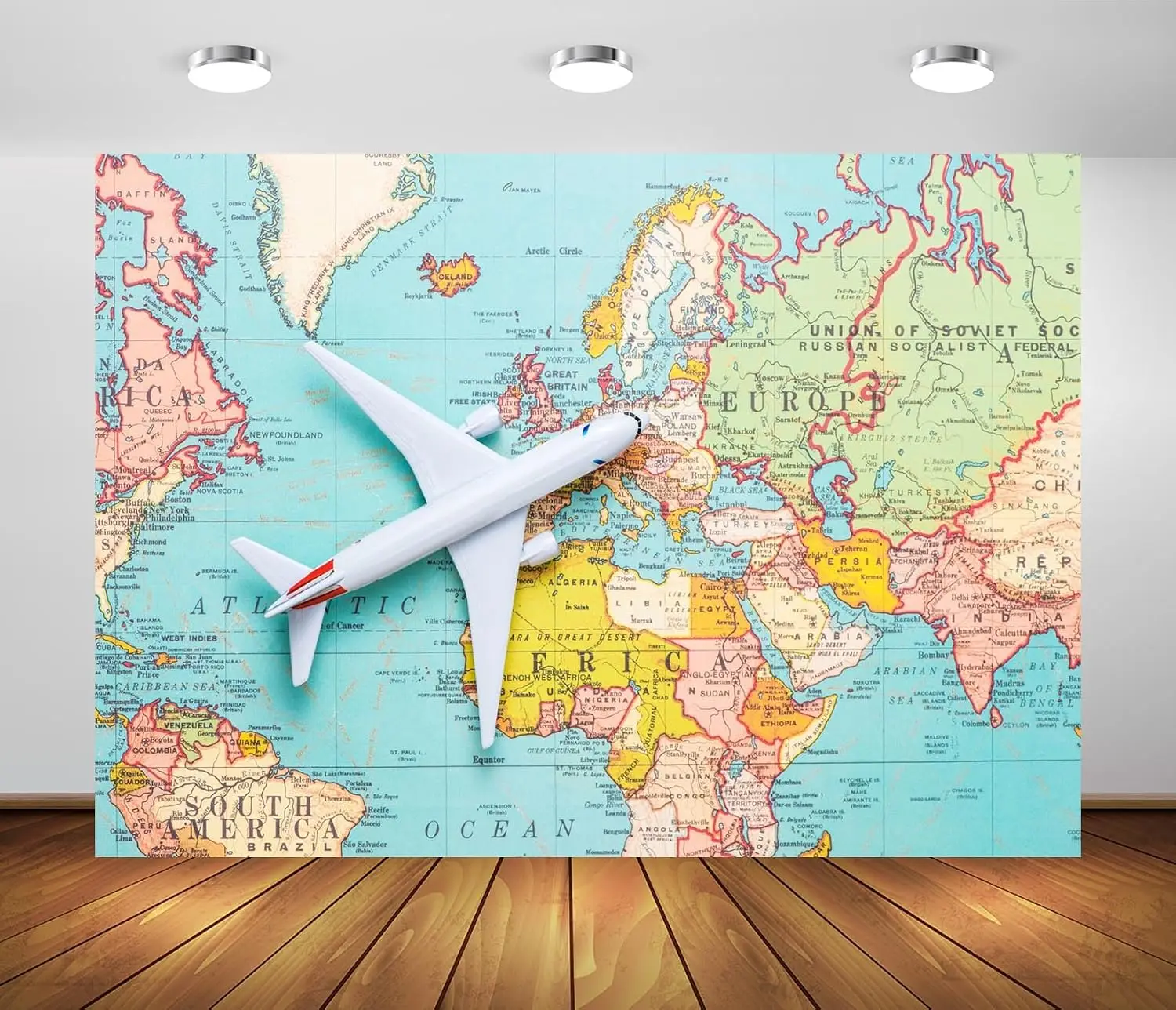 Around The World Travel photo background World Map Airplane Adventure Awaits Let The Adventure Begin Party photography backdrop