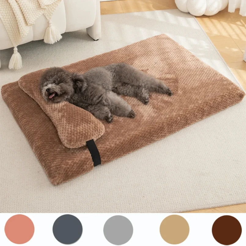 

Warm Calming Dog Bed with Pillow Fluffy Plush Dog Mat for Dog with Removable Washable Cover for Large Medium Small Dogs and Cats
