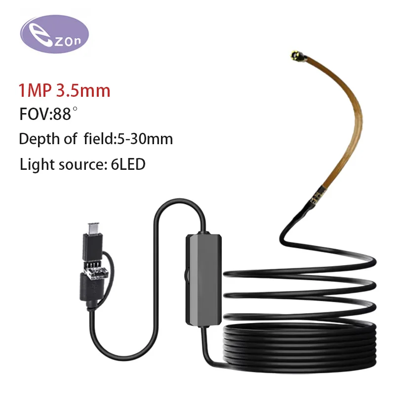 1MP 3.5mm FOV 88° Electronic Endoscope for Mechanical maintenance 1.5m USB 3-in-1 Soft Cord Snake Portable Endoscope Camera