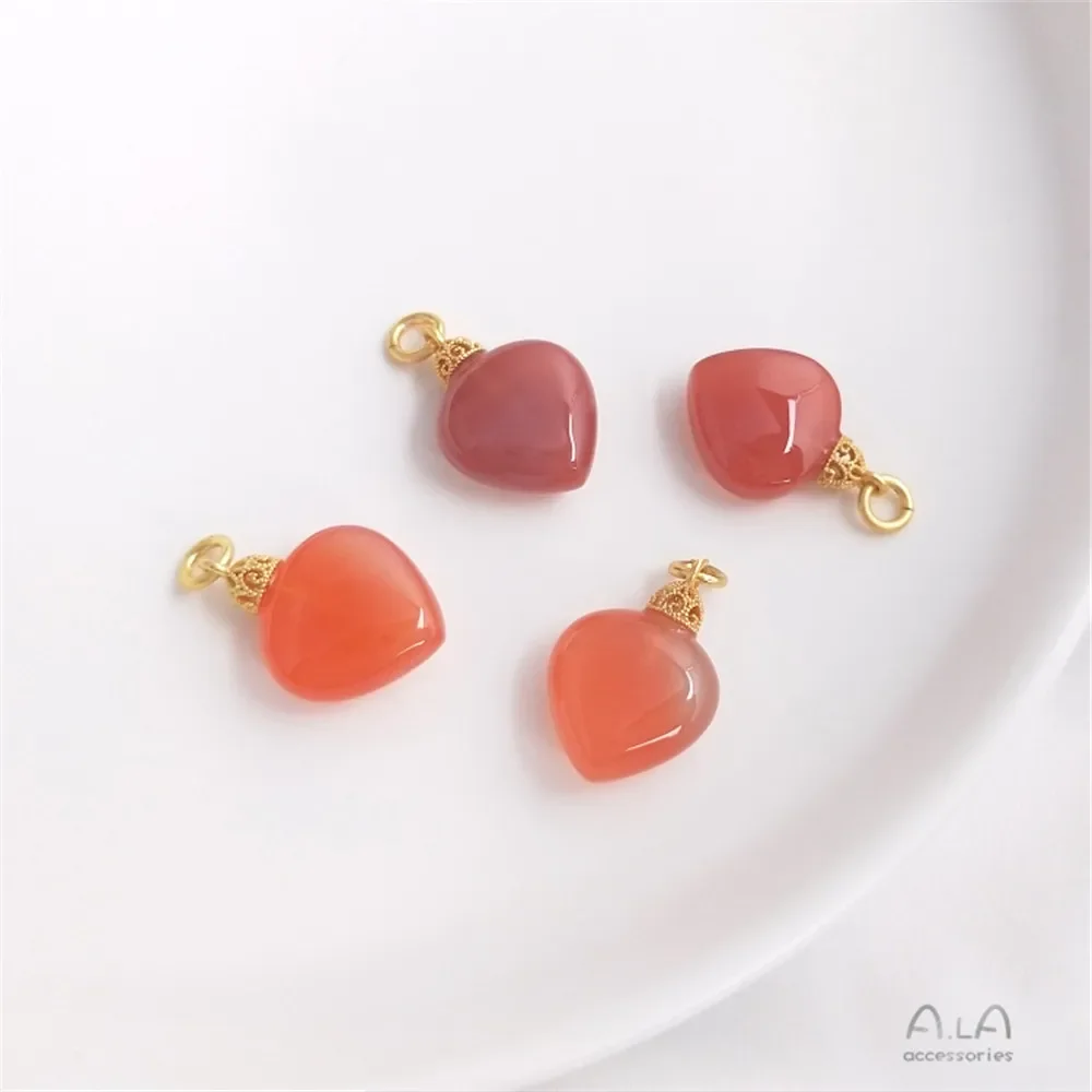 Natural South red salt source candy agate peach cabbage peach heart lotus pendant diy necklace bracelet ornaments pendant