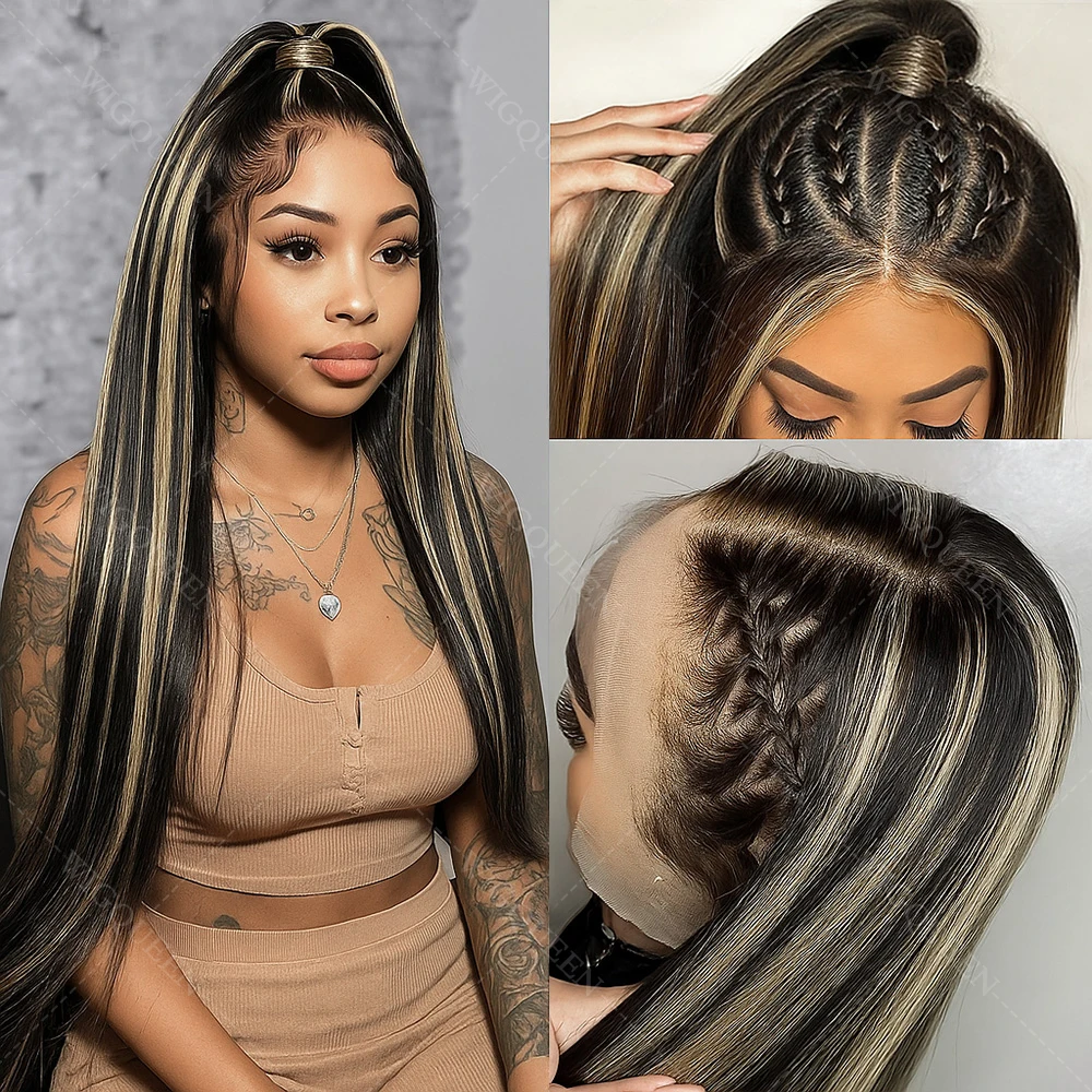 

1B/27 Highlight Bone Straight Wigs Human Hair 13x4 HD Lace Frontal Human Hair Wigs Upgraded 30 Inch Blonde Human Lace Front Wig
