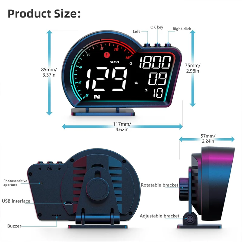 

Premium Digital GPS Speedometer Universal Car Parts Component Head Up Display With Speed MPH Compass Direction Fatigue Driving R