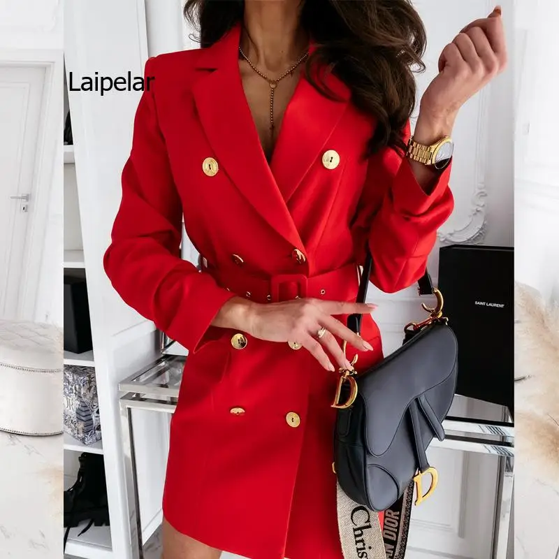 Autumn and Winter Explosion Long Sleeve Belt Color Dress Coat Women fall 2022 women