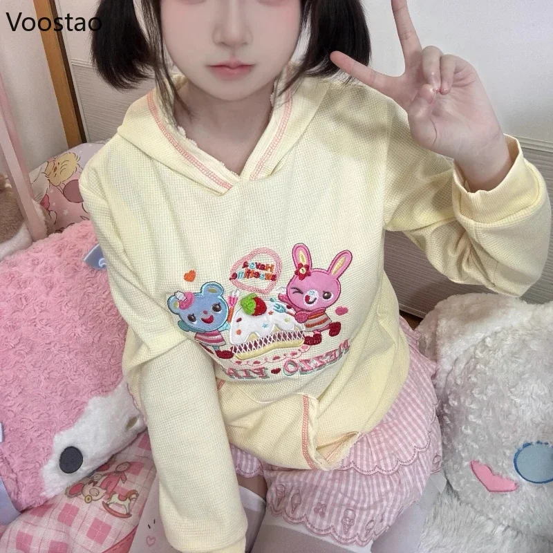 Japanese Sweet Lolita Hooded Sweatshirt Women Y2k Aesthetic Cartoon Embroidery Grunge Hoodies Autumn Streetwear Harajuku Coats