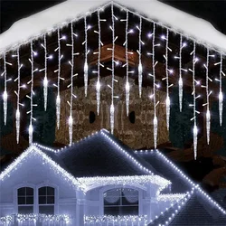 Guirxiété Lumineuse LED pour Décoration de Noël, Rideau de Glaçons, Rue Extérieure, Maison, Mariage, Nouvel An, Hiver, UE, 2024 V, 220