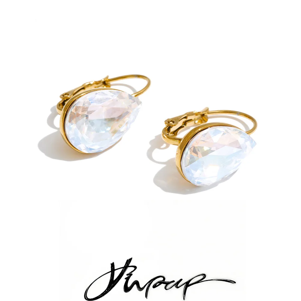 Yhpup Stainless Steel Hoop Earrings Candy Multi Color K9 Crystal French Leverback Exquisite Fashion Jewelry Accessories