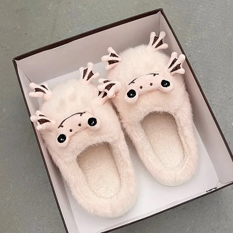 2024 Winter Warm Lovely Frog Cotton Slippers Student Anti Slip Animals Home Platform Plush Slipper Women Funny Outdoor Shoes