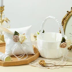 1PC Ivory Flower Girl Basket and Ring Bearer Pillow with Flower for Wedding Party Decoration Wedding Supplies