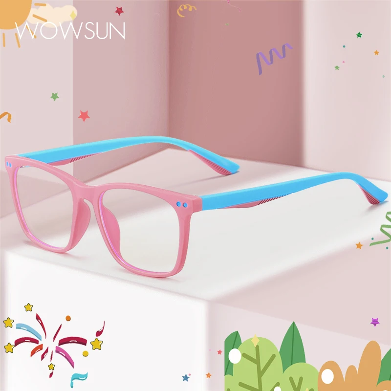 WOWSUN TR90 Children's Anti Blue Light Glasses, Boys and Girls Universal Simple Box Computer Glasses AA191