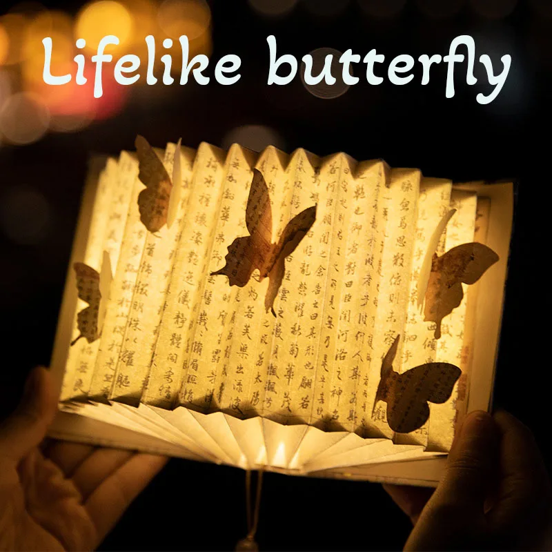 Creative Fan Butterfly Book Light Indoor Night Light Handmade Folding Light for Adults and Children As A Gift for Friends