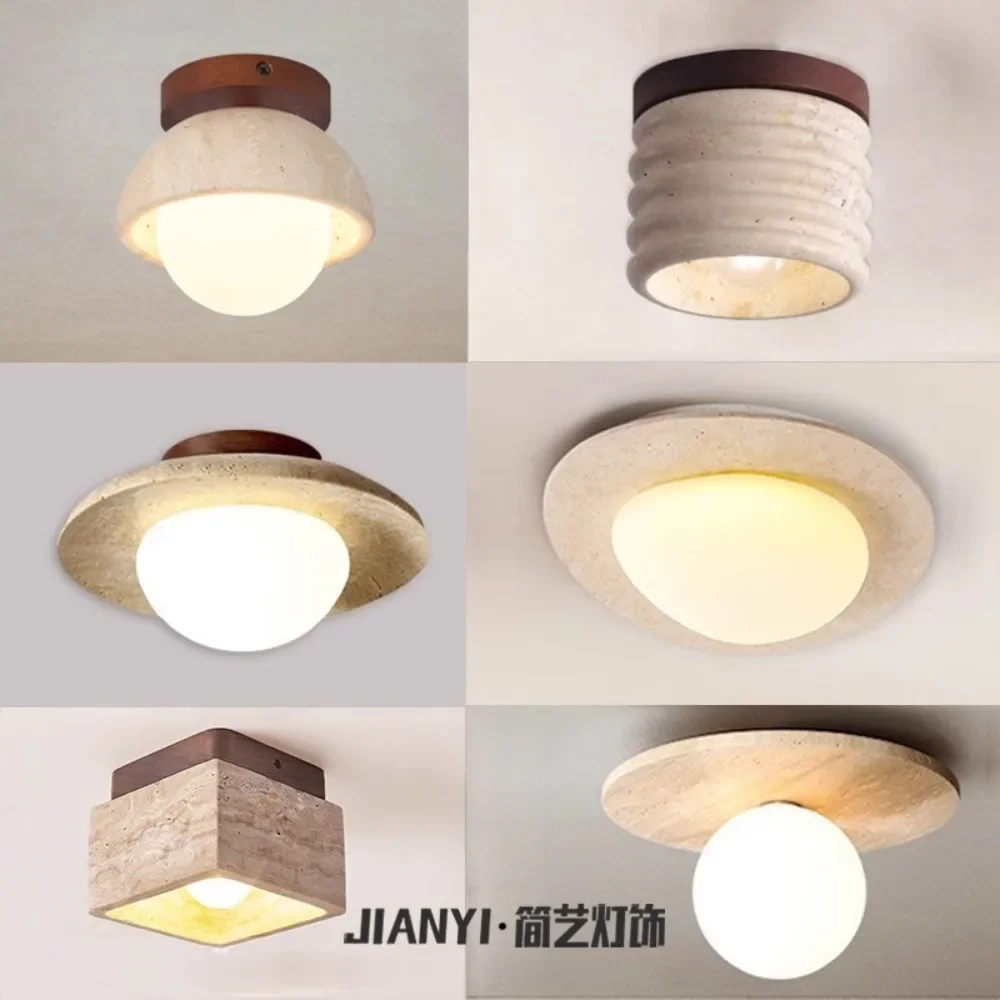 

Wabi Sabi Nordic Modern LED Marble Downlight Ceiling Lamp Corridor Balcony Light Bedroom Living Room Home Decor Wood Round Light