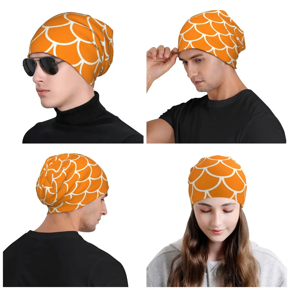 Orange Mermaid Fish Scales Pattern Bonnet Hats Fashion Knitted Hat For Women Men Autumn Winter Warm Skullies Beanies Caps