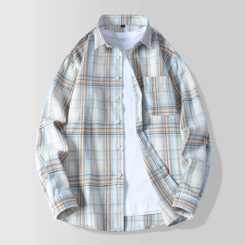 High-quality Spring Checkered Fashionable Shirt for Men in 2026. Stylish Korean-style Long-sleeved Shirt for Guys.