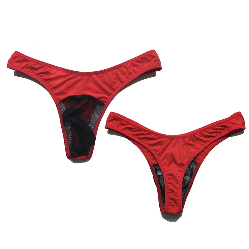 Calzoncillos transparentes ahuecados de cintura baja para hombre, Tanga transpirable con parte trasera en T, Bikini, lencería de retazos en forma de