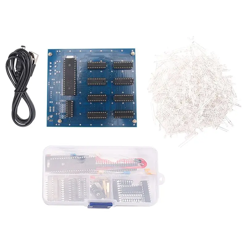 

Stylish-3D8 8X8x8 3MM Squared LED Electronic Soldering Project Kit Mini 3D LED Cube DIY Electronics Soldering Kit 4.5-5.5V