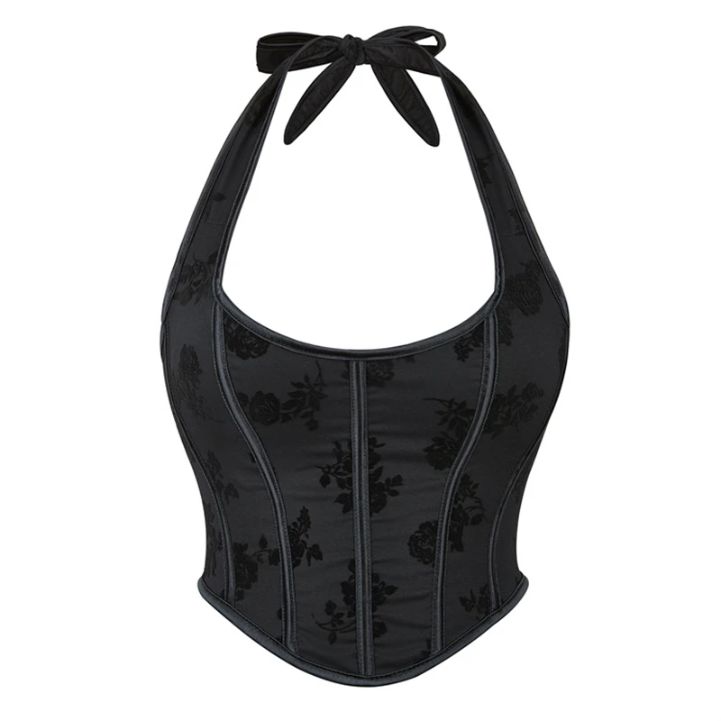 

Sexy Halter Neck Overbust Corset Waist Trainer Vest Burlesque Sexy Backless Bustier Crop Top