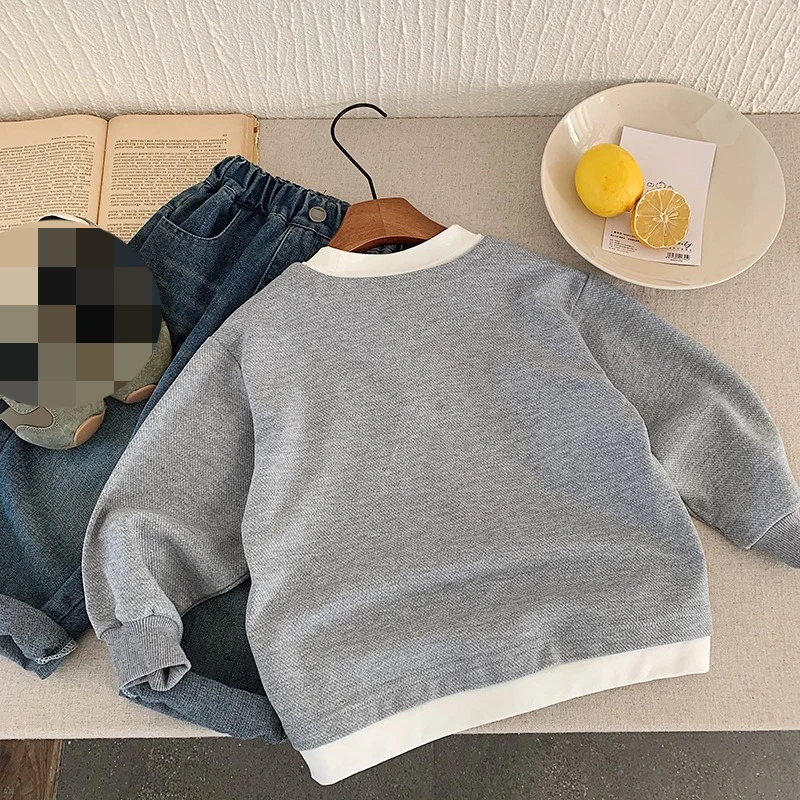 2026 Autumn Kids Hoodie Fall New Childrens Wear Boys Korean Fake Two Layer Pullover Baby Casual Wear Top 3