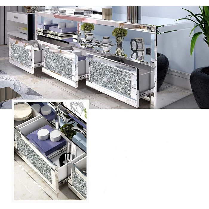 Imagem -05 - Espelhado Cristal tv Stand Silver Console Mesa tv Gabinete para Sala de Estar Mobiliário do Hotel Moderno Gaveta