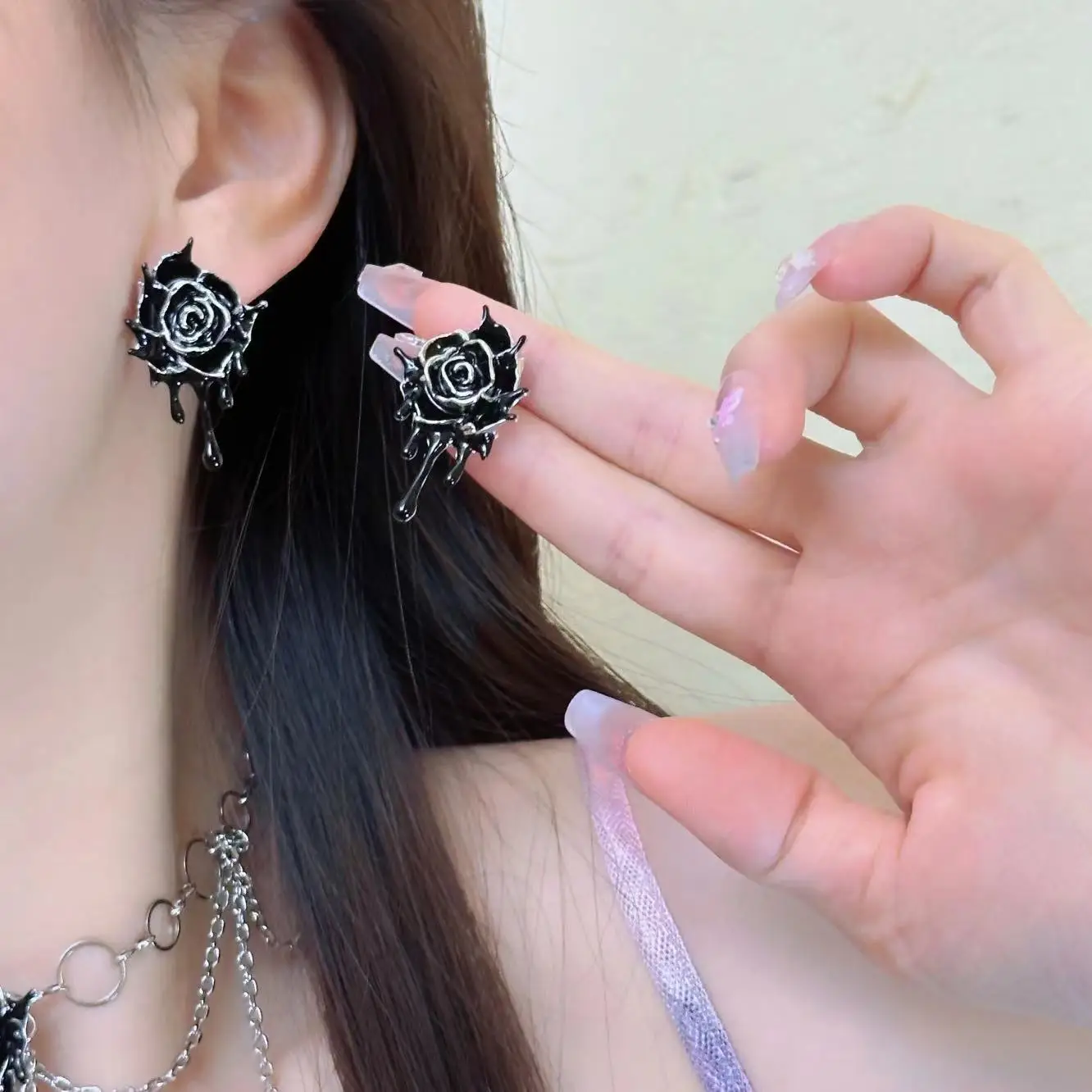 Готическое ожерелье с шипами и розами, подвески с кисточками, ожерелье с серьгами, комплект в стиле панк, цепочка на ключицы, темнота, готические подвески, комплекты ювелирных изделий