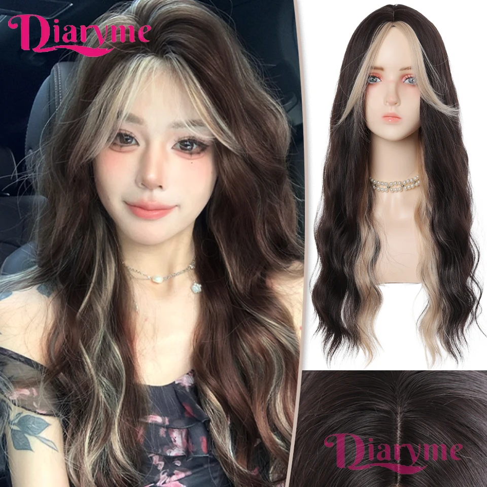 

Синтетический парик из вьющихся волос с мелированием и краской Длинный волнистый вьющийся парик с челкой Подходит для женских мероприятий и праздничной одежды