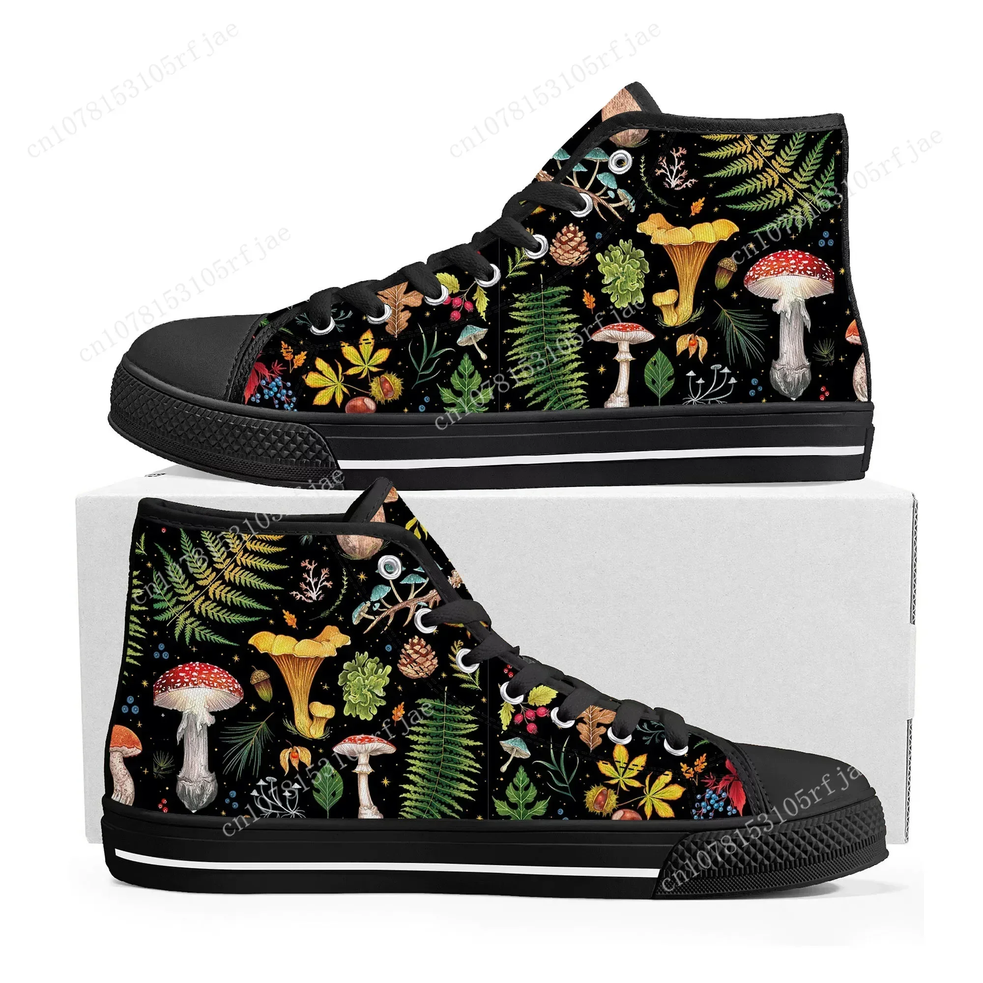 Mushroom Vintage Custom Made High Top Sneakers Mens Womens High Quality Canvas Sneaker Casual Couple Shoes Personalized Shoes