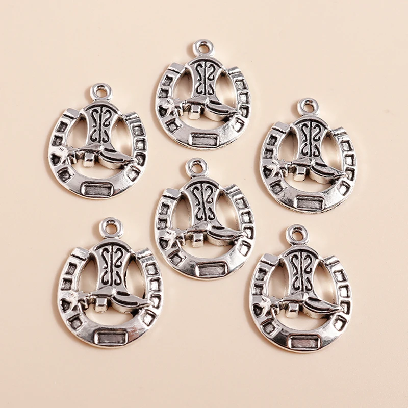 Leslie 10 Stück 19*25mm Legierung Antik Silberfarben Italienische Stiefel Pferdeschuh-Anhänger für Armbänder Halsketten DIY Schmuckzubehör – Detail 4