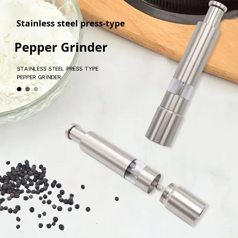Custom Stainless Steel Hand Pepper Mill Coarse Salt Grinder Mini Thumb Push Vanilla Spice Kitchen Tool Set