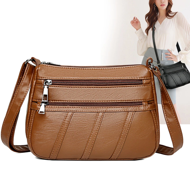 Fashion Women Shoulder Bag PU Leather Simple Solid Messenger Crossbody Bags Mother Female Multi-pocket Purse Handbag Women\'s bag