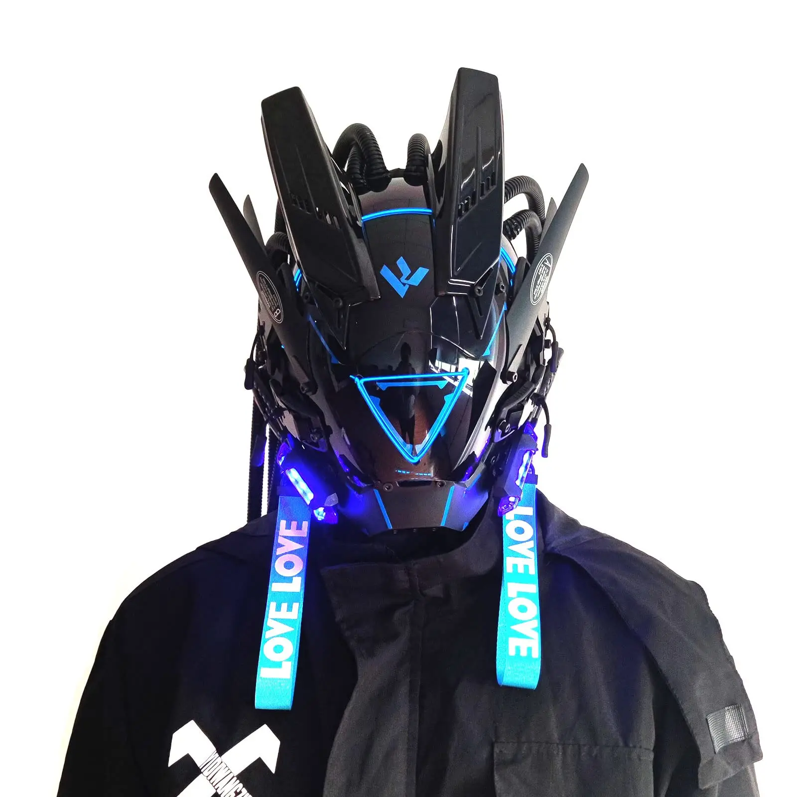 JAUPTO PipeHair Punk Mask Helmet,LED Light Futuristic Techwear Mask,Sci-Fi Full-Face Punk Helmet Costume Accessory