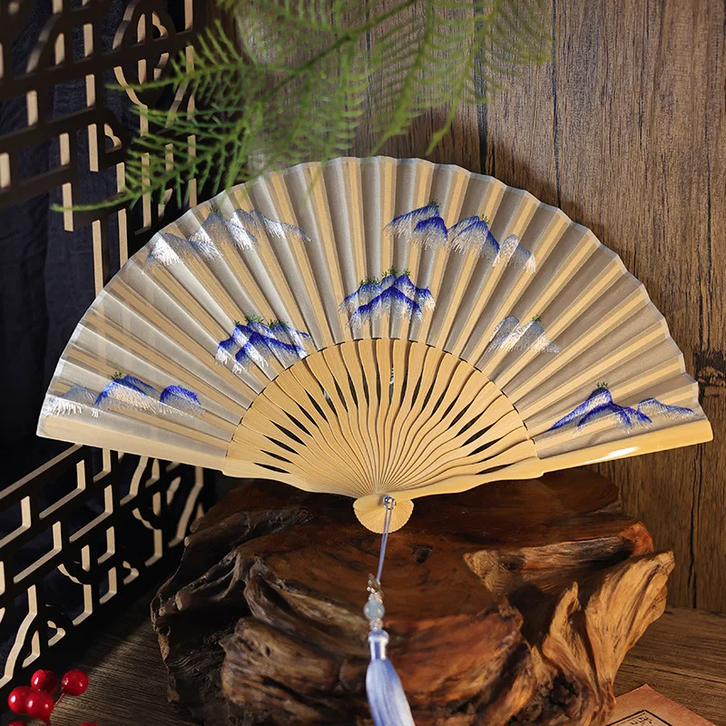 Chinese Style Embroidery Fan Hanfu Cheongsam Show Folding Fan Dance Performance Fan Kungfu Qipao