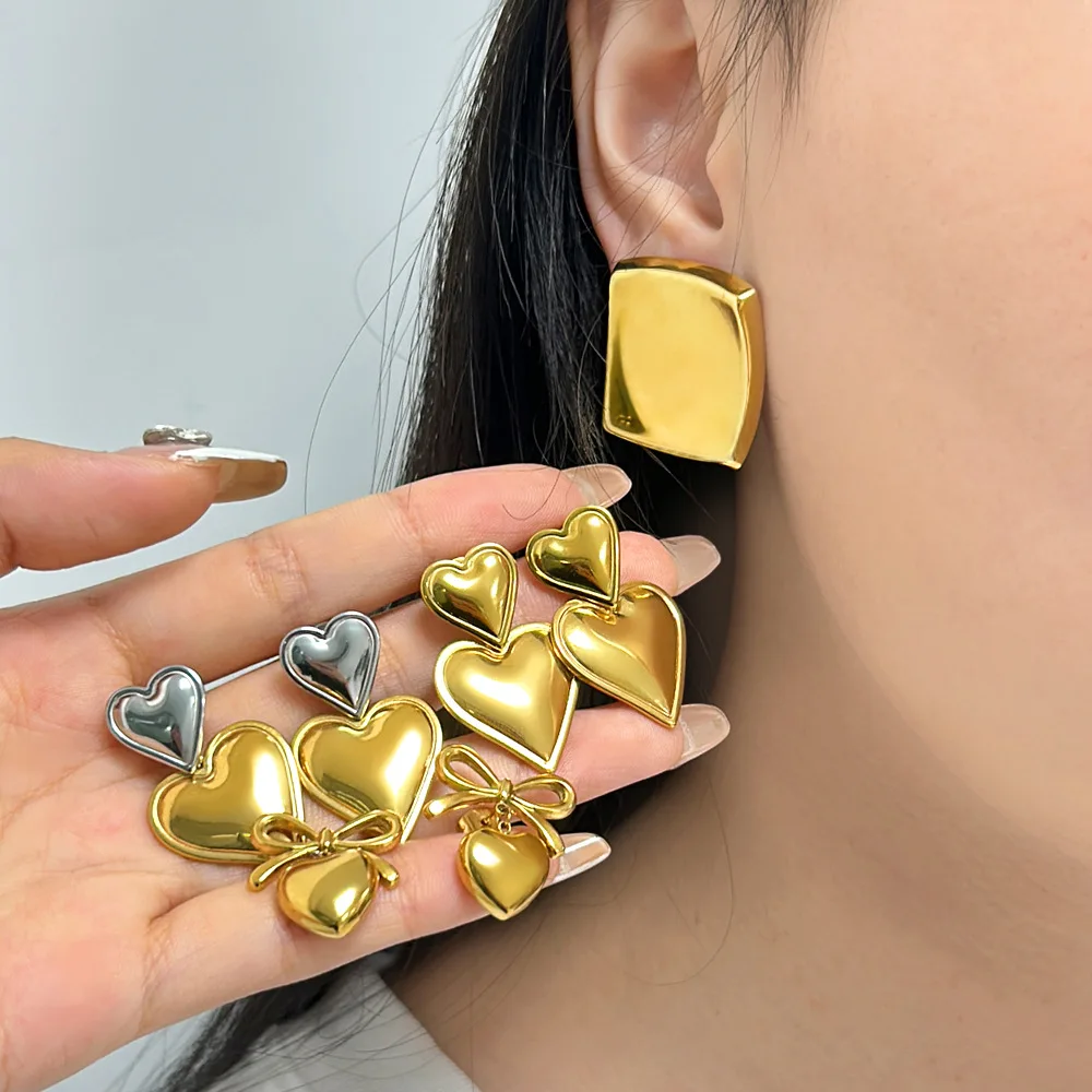 DIY accessories Trendy retro new 18K European and American high-end stainless steel square stud earrings love splicing earrings