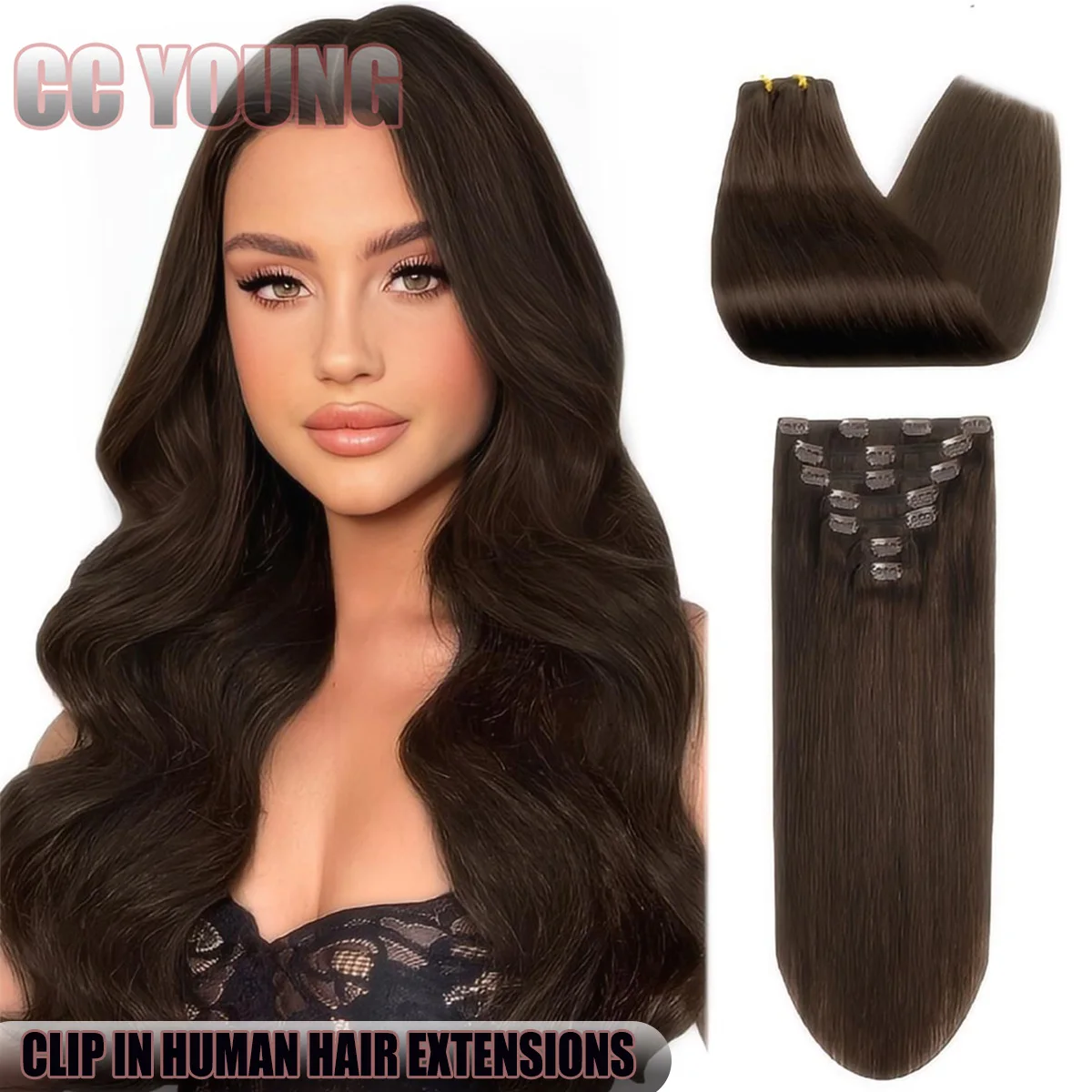 

Наращивание волос на клипсах, настоящие человеческие волосы, темно-коричневые прямые наращивание волос Remy для добавления длины волос, клипсы, 120 г, 7 шт.