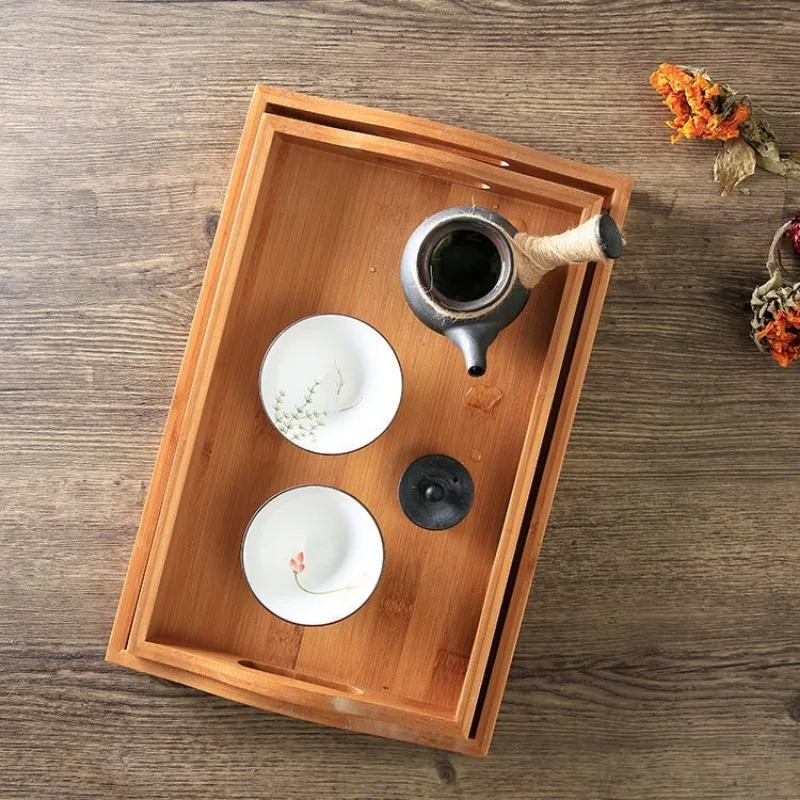 Bamboo Tray Dinner Plate Tea Supplies Workmanship Smooth Surface No Burrs Long-lasting Exquisite Long Handle Type