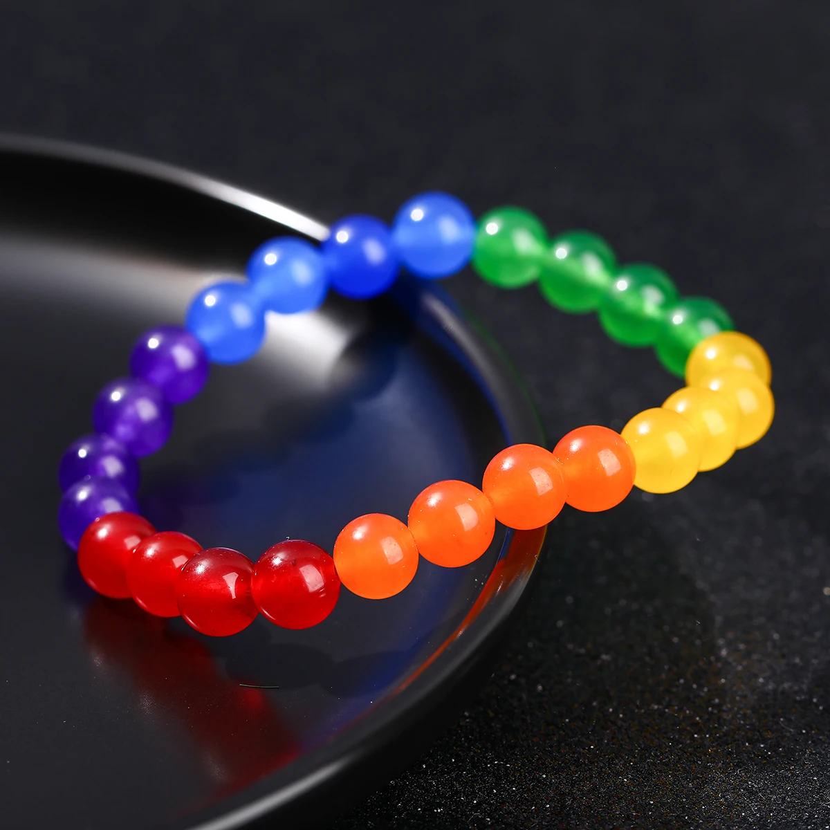 JD العصرية الحجر الطبيعي ستة اللون حبة سوار رجل إمرأة قوس قزح LGBT سوار المسافة زوجين اليوغا التأمل مجوهرات