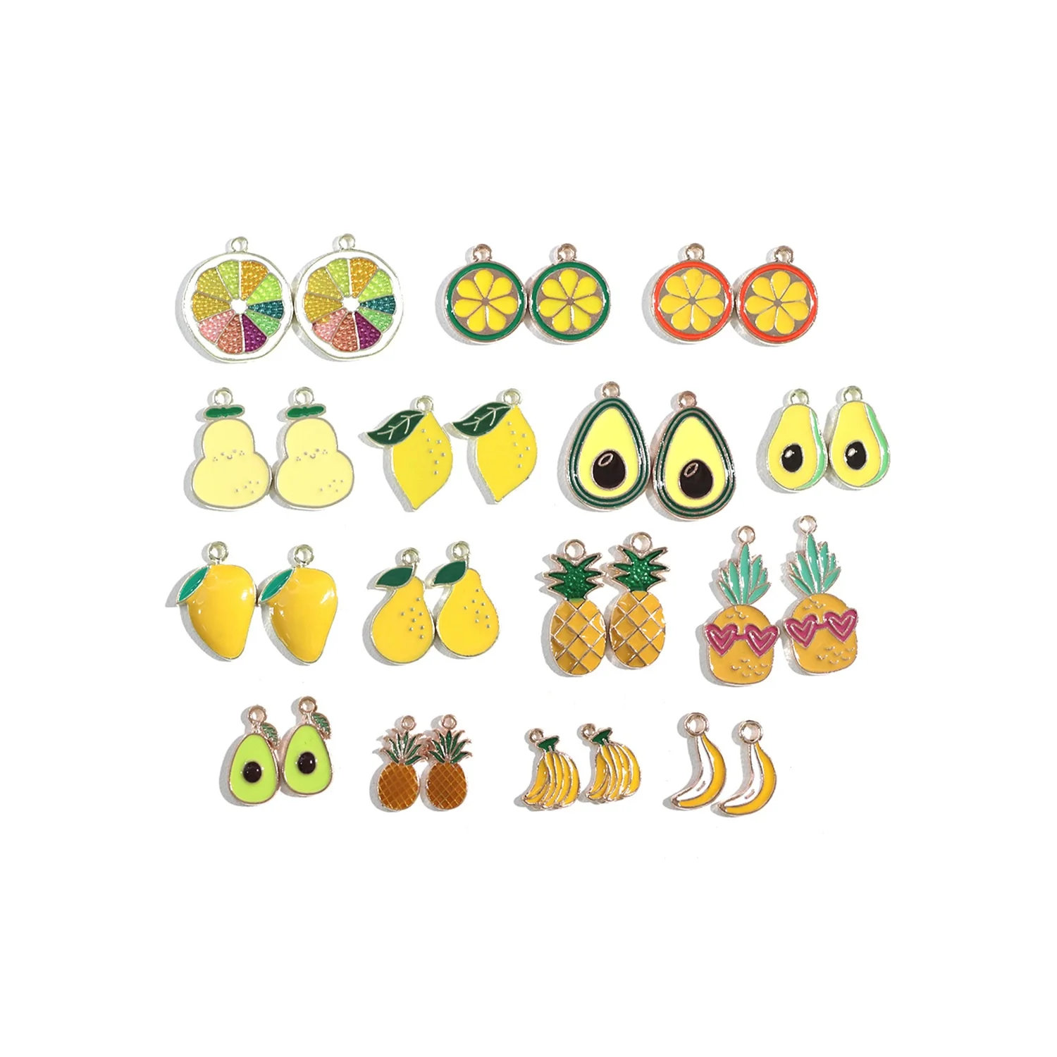 10pcs Yellow Series Fruit Mango Avocado Banana Pineapple Lemon Enamel Charm Necklace DIY Pendants Jewelry Craft Keychain Accesso