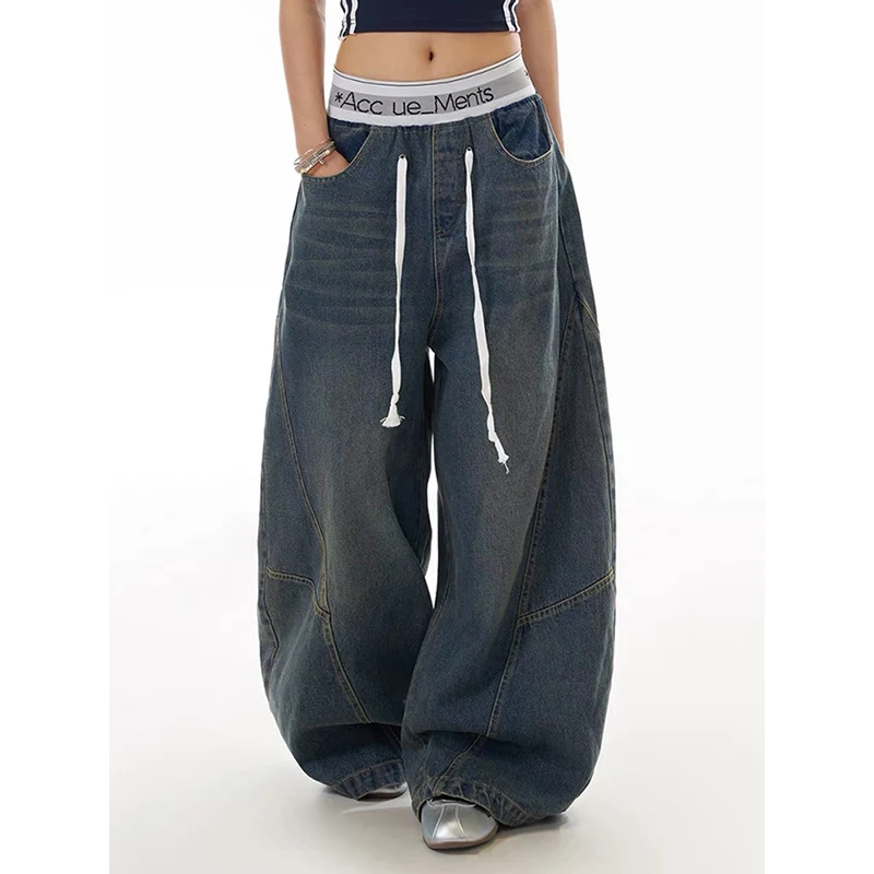 بنطلون جينز فضفاض Y2k أسود للرجال Harajuku 90s بنطلون جينز عتيق على الطراز الياباني 2000s بنطال جينز لصديقها ملابس كبيرة الحجم #6