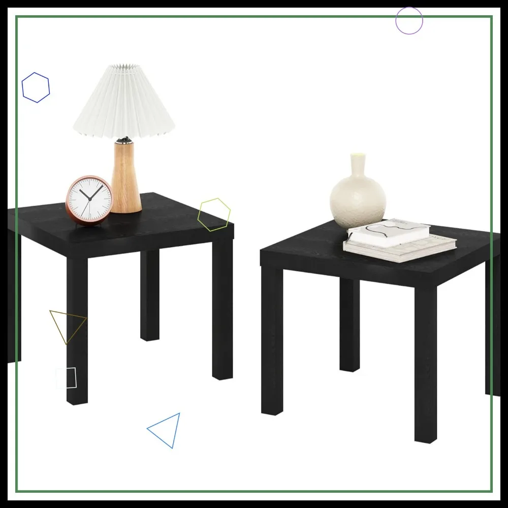 

Classic Square Parsons Side End Table Set of 2 in Black for Home Decor