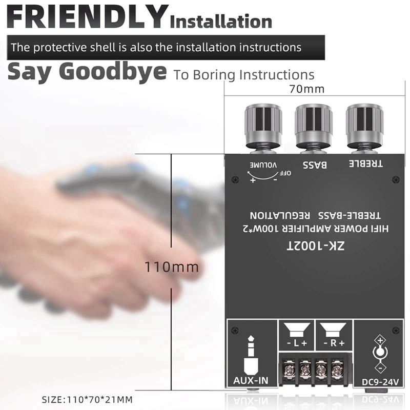 ZK-1002T Amplifier Board With Treble & Bass Control BT & AUX Inputs DIY Wireless Speakers