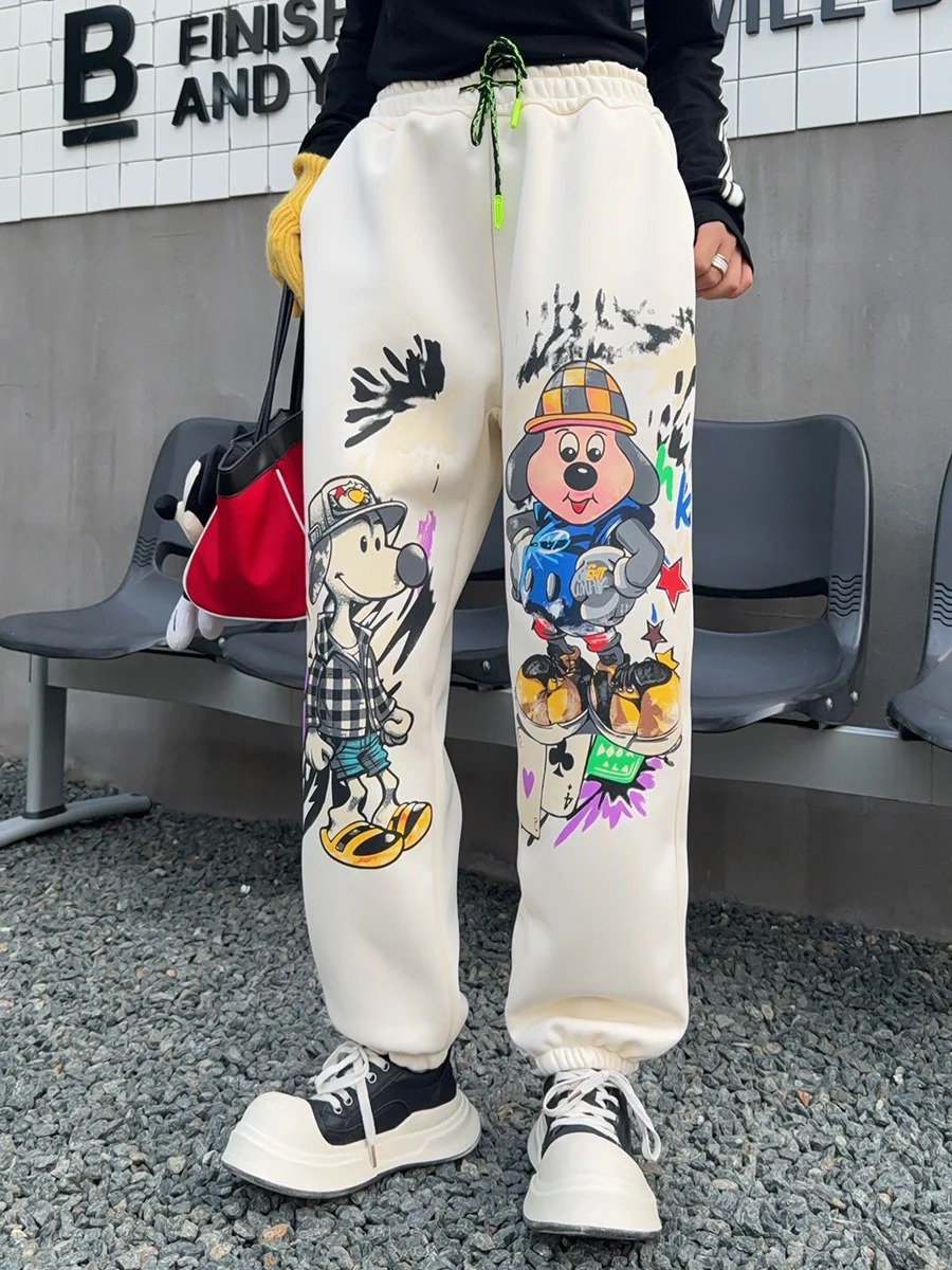 Fashion Tied Casual Pants Cool Girl Hip Hop American Retro Cartoon Pattern Sweatpants Cargo Pants Women Korean Fashion