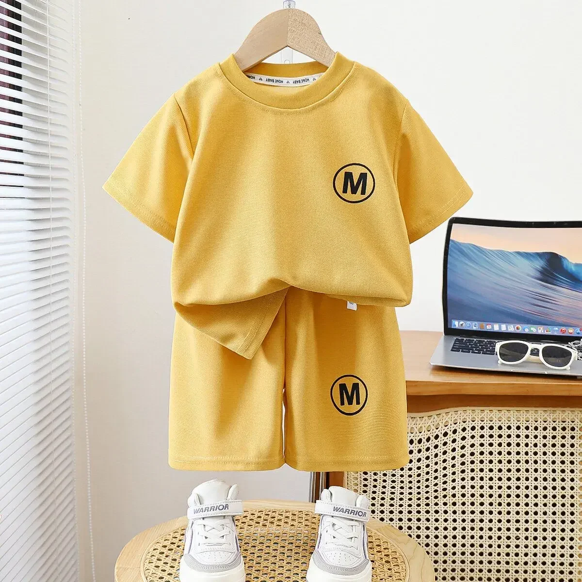 Kids Summer New Casual Solid 2pcs Breathable T-shirts+Pants Suits Toddler Baby Boys Girls Outfits&Pajamas Sets Children Clothes