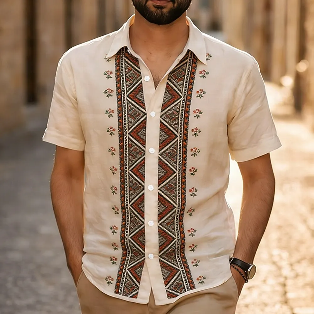 

Men's Short Sleeve Button Up Shirt Floral Print 3D Print Casual Daily Beach Wear Blue Red Purple Spring Summer