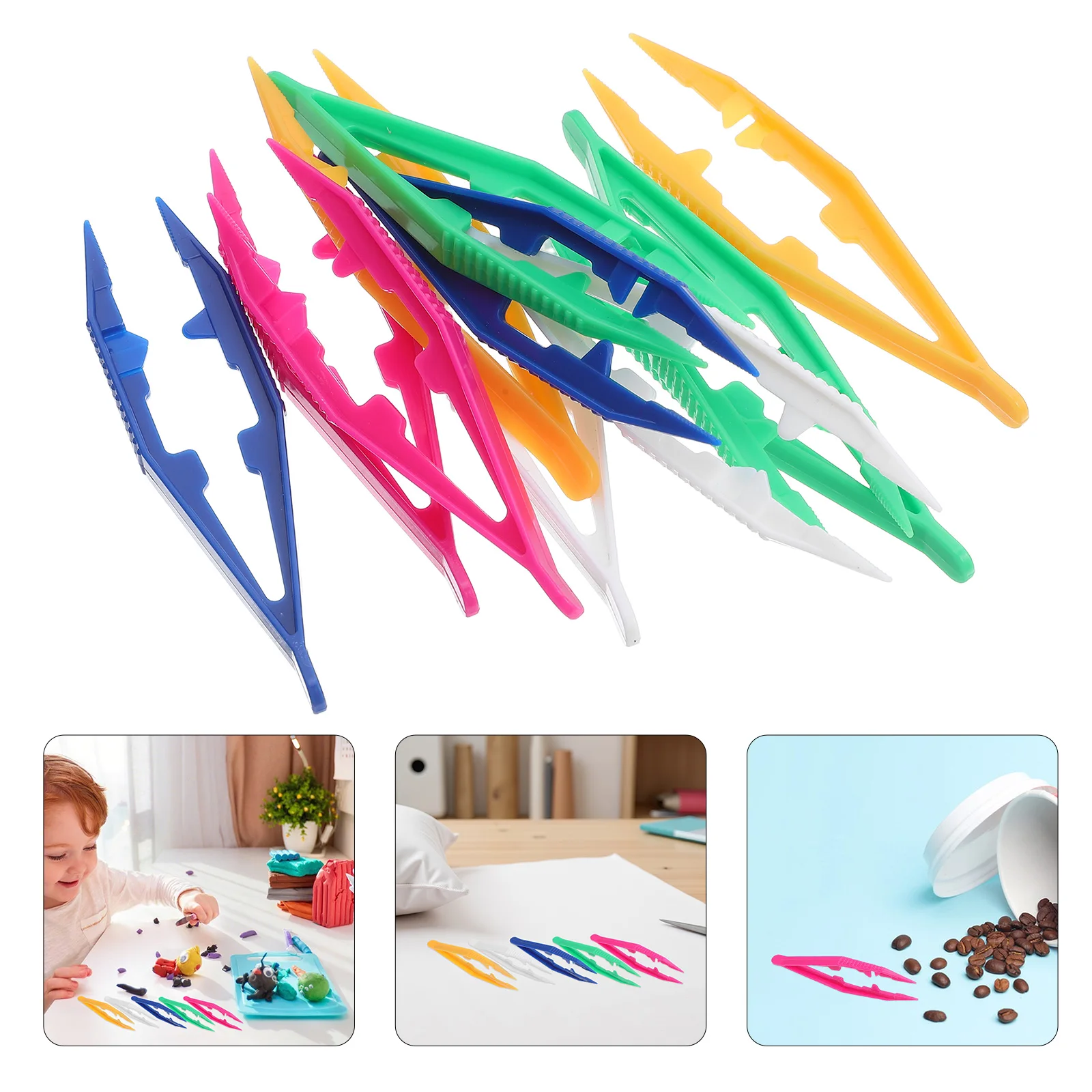 50pcs Plastic Tweezers For Beads Fine Tip Craft Tweezers Set For Kids Diy Projects Lightweight Small Tongs 4\