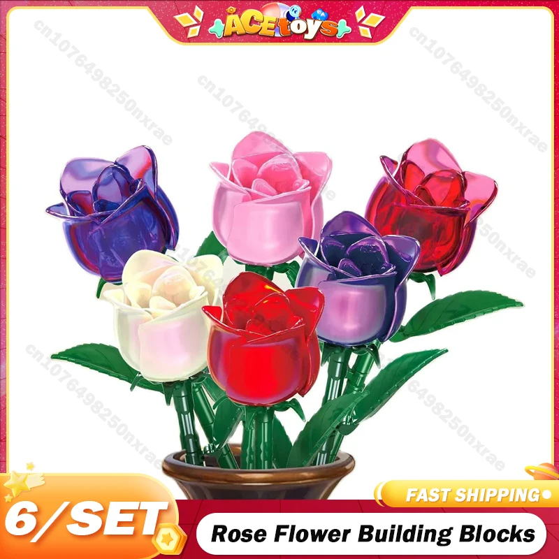 

6/SET Rose Flower Building Blocks Forever Creative Romantic Colorful Bouquet Love DIY Bricks Set Toys Decoration Girlfriend Gift