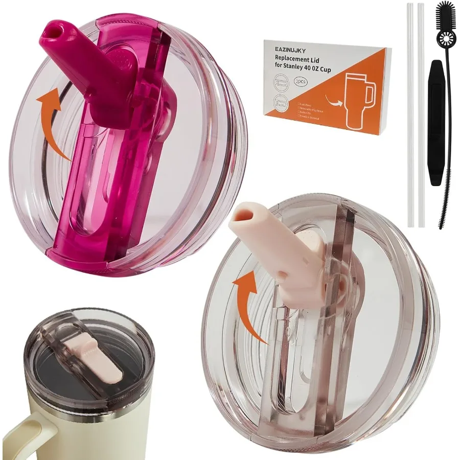 

2 упаковки съемной откидной соломенной крышки для Quencher 40 унций и ProTour, герметичные сменные крышки NoSpill с набором для чистки соломинки Fuc