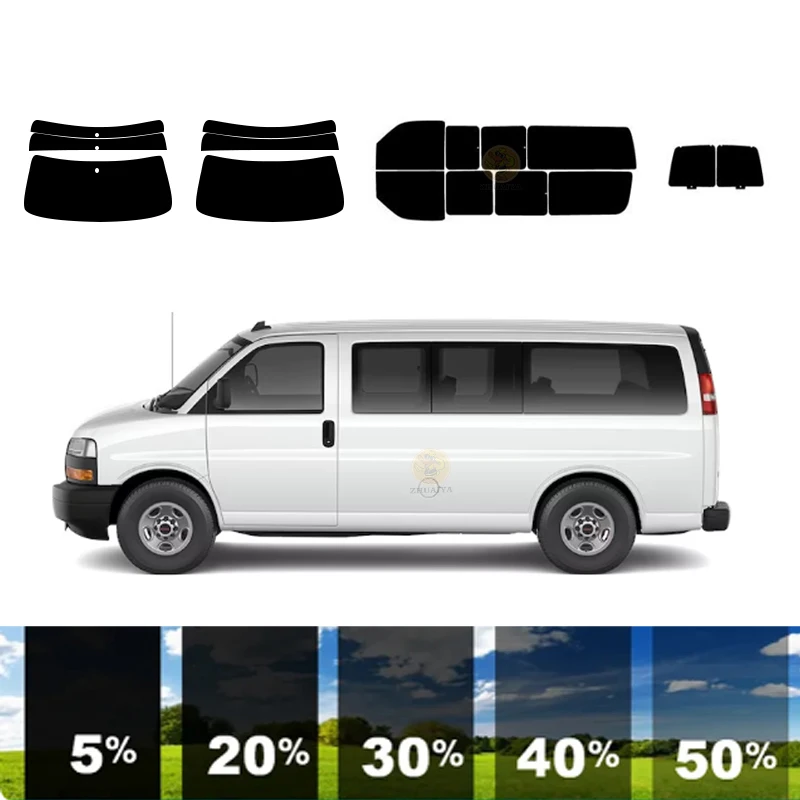 

Предварительно вырезанная съемная тонировочная пленка для окон для автомобиля, 100% УФР, 5%-35%VLT, теплоизоляция, карбон ﻿ Для GMC SAVANA VAN 1996-2023 гг.
